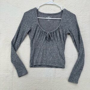 Hollister Ribbed Scoop Neck Top Heather gray